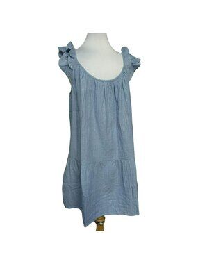 GAP Crinkle Gauze Mini Dress XXL Blue Silver Metallic Stripes Ruffles Beachy NEW